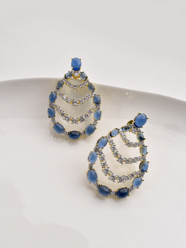 Peach Tassels Blue Stone Drop Earrings-image-41