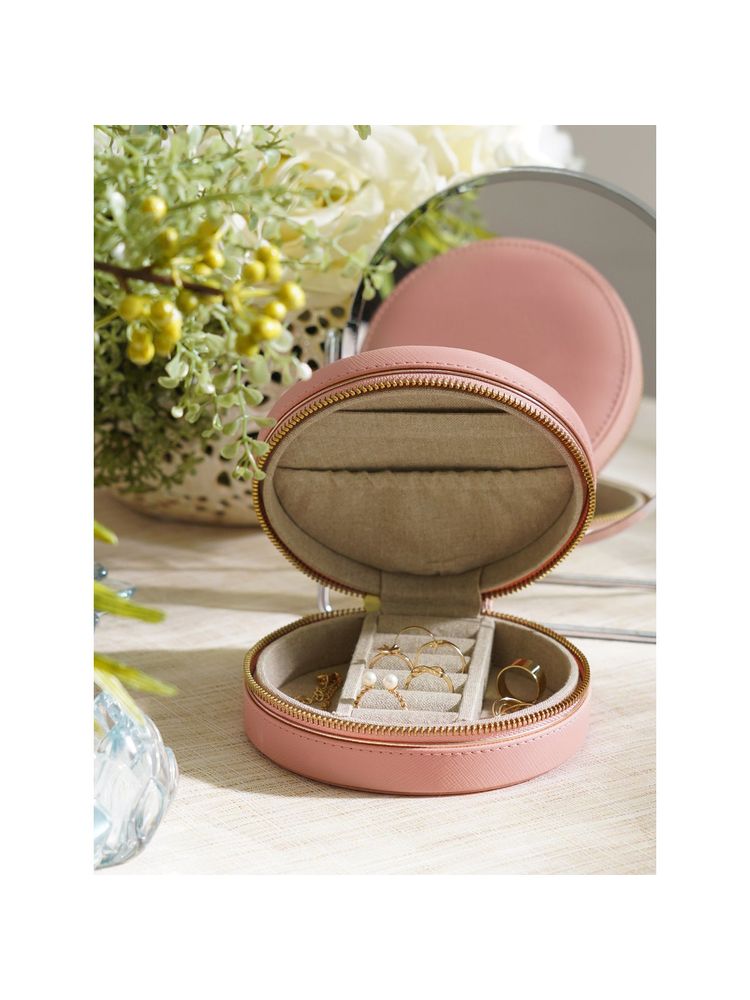 Pure Home + Living Pink Round Faux Leather Travel Jewellery Box-picture-10
