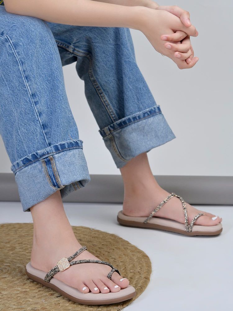 Shoetopia Cream Glitter-Crisscross Sandals-image-0