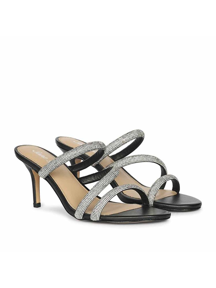 Saint G Women Black Leather Stiletto Sandal Heels-picture-7