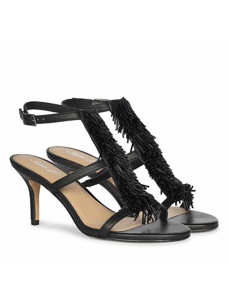 Saint G Women Black Leather Stiletto Sandal Heels-picture-38