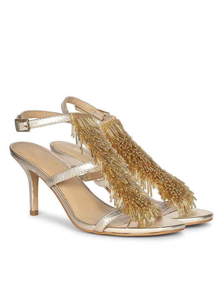 Saint G Women Platin Gold Leather Stiletto Sandal Heels-image-39