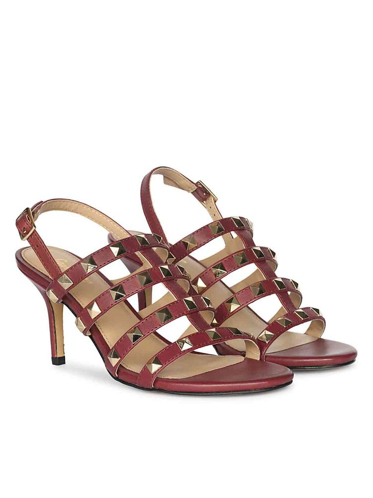 Saint G Women Bordo Maroon Leather Stiletto Sandal Heels-image-11