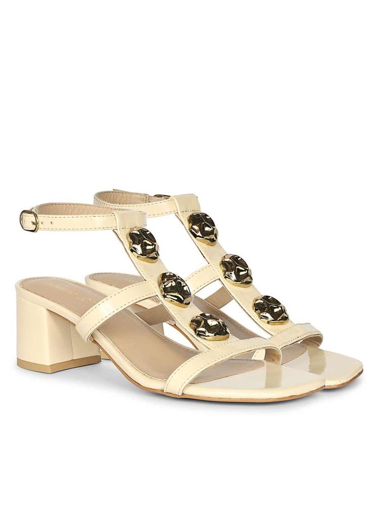 Saint G Women Off White Leather Block Sandal Heels-picture-40