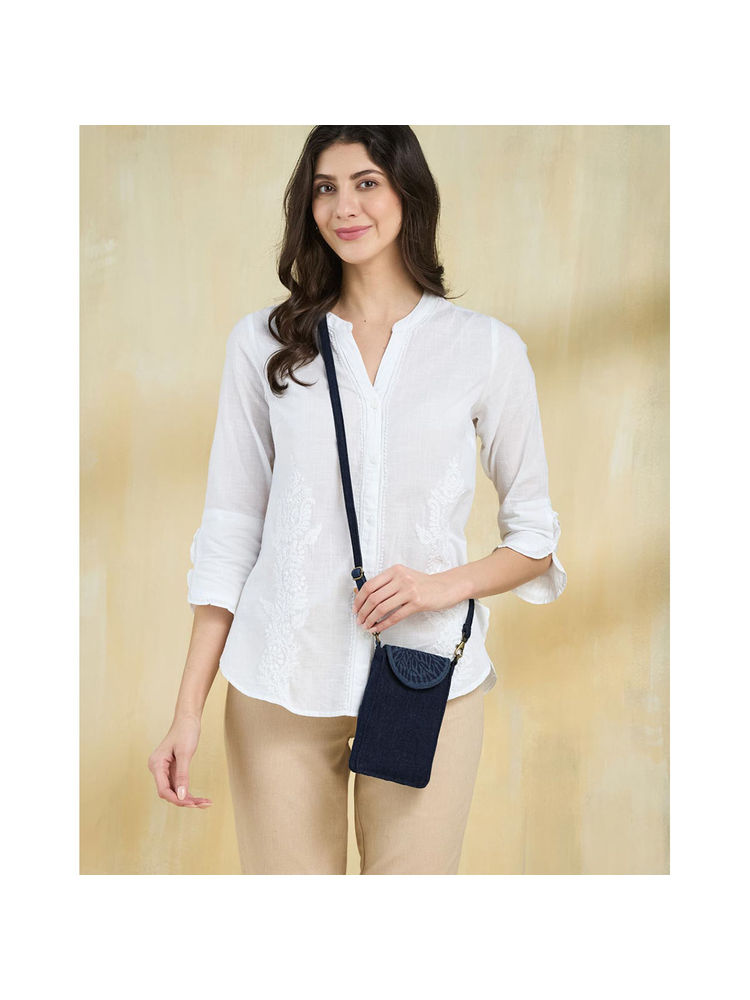 fabindia fashion Fabindia Blue Cotton Sling Bag with Detachable Strap-picture-14