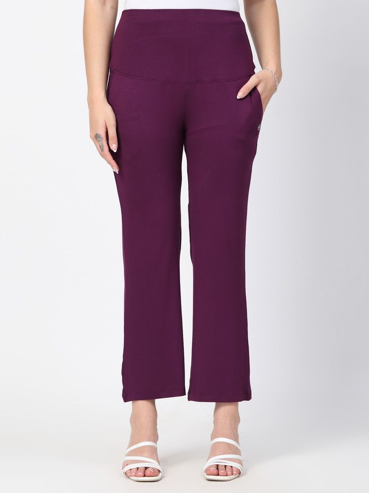 Zelena Flared High Waist Maternity Pants Soft Belly Support - Deep Burgandy-picture-11