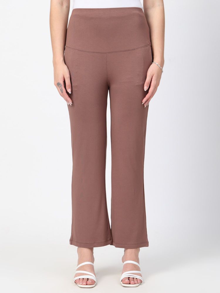 Zelena Flared High Waist Maternity Pants Soft Belly Support - Mocha-picture-25