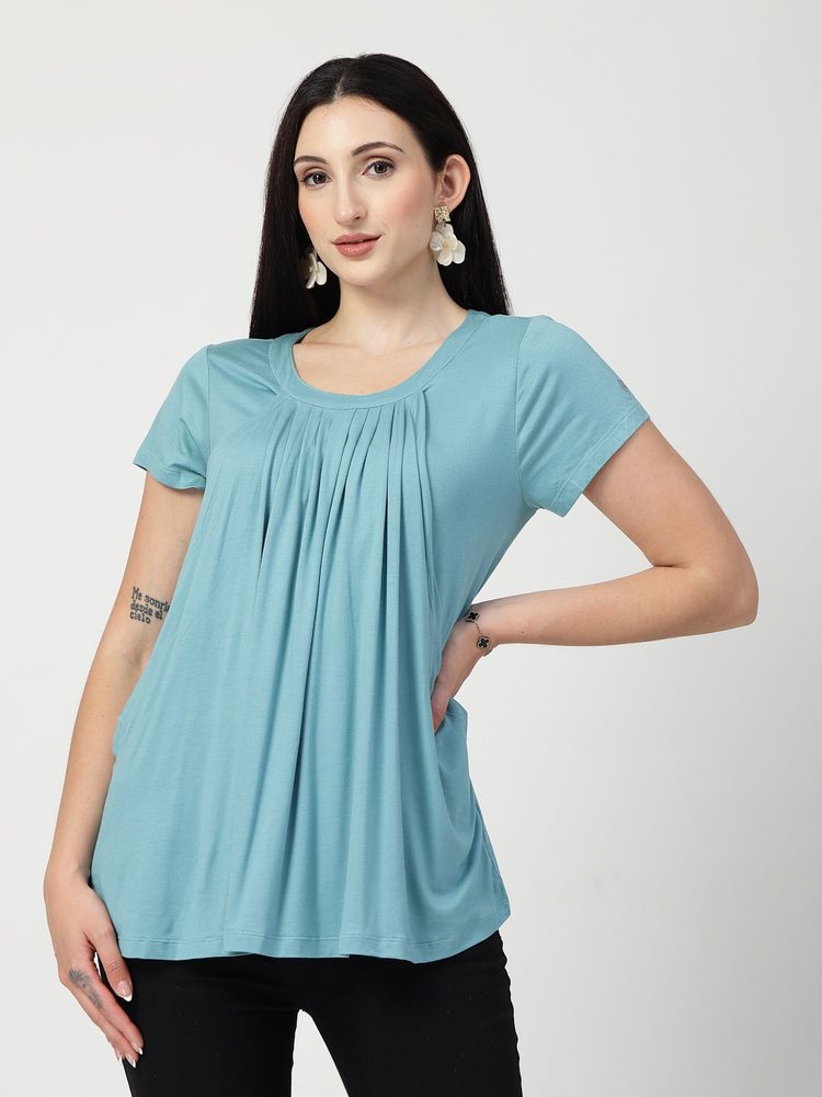 Zelena Cotton Maternity Zipless Feeding Top Extra Stretchable For Pregnant Women - Sea Green-image-28