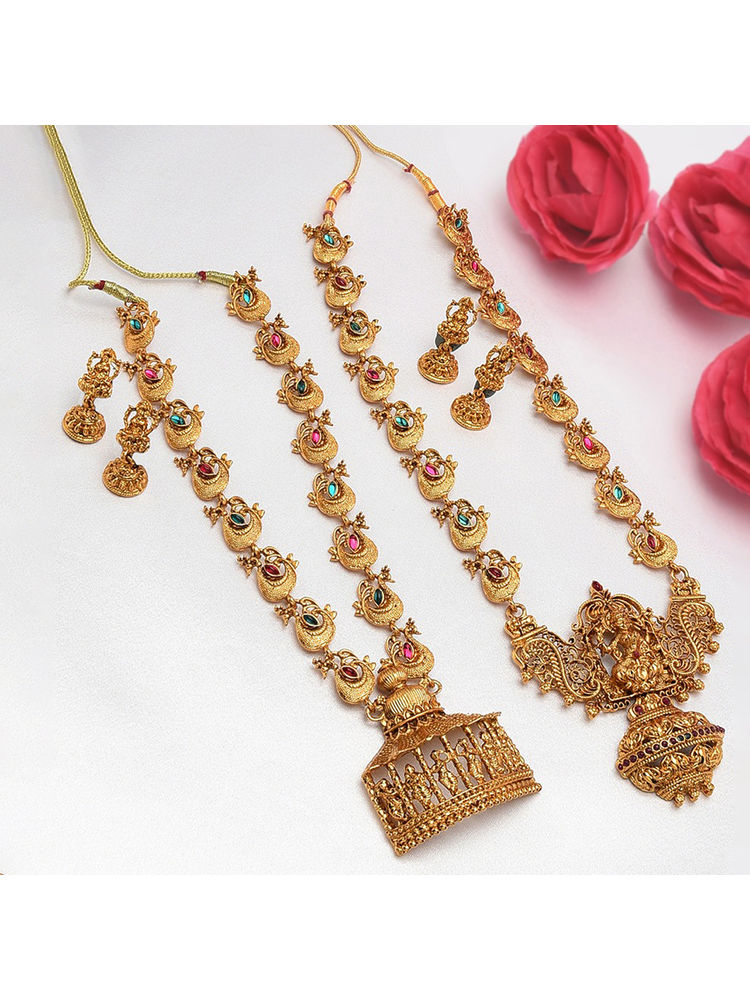 Zaveri Pearls Combo Of 2 Gold Tone Temple Necklace & Earring Set - ZPFK9064