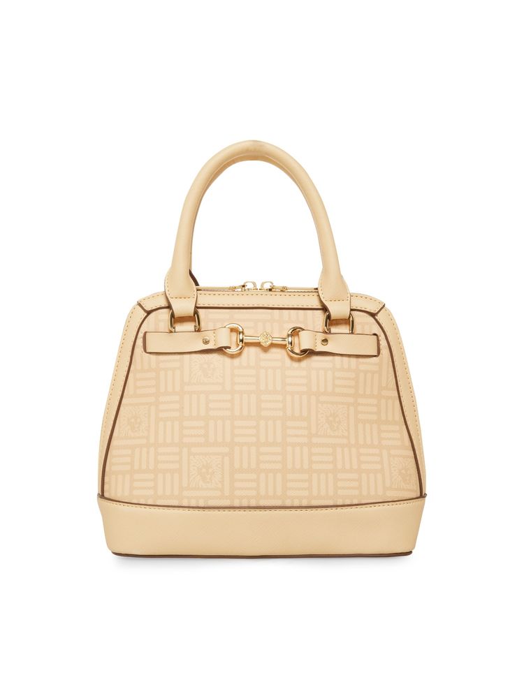 Anne Klein Women Tile Lion Logo Saffiano Brown Textured Satchel Bag-image-3