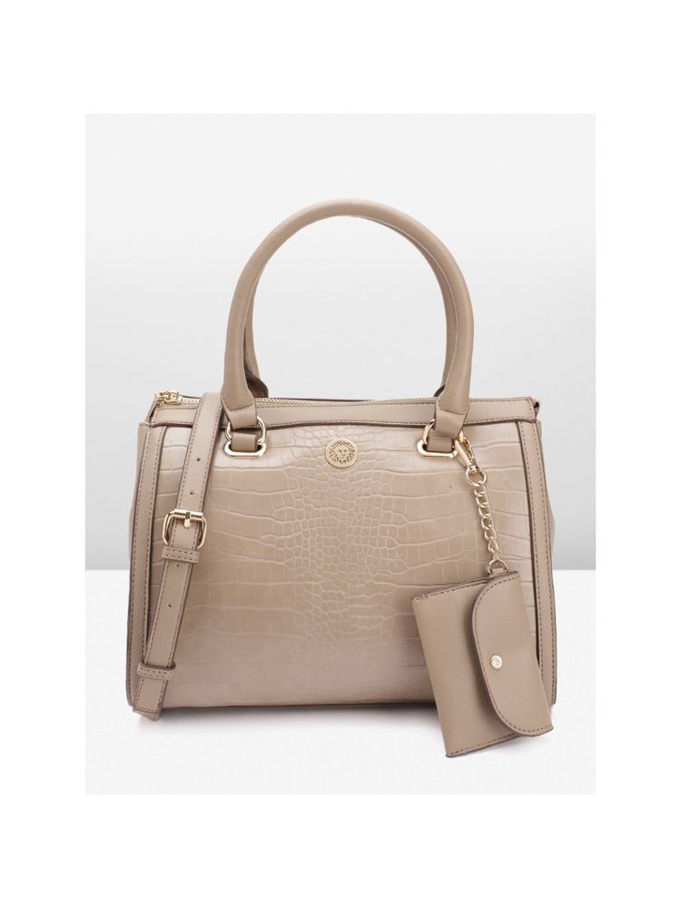 Anne Klein Women Mixed Media Beige Textured Satchel Bag-image-36