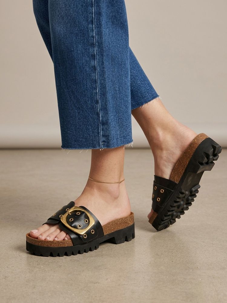 Carlton London Women's Single Strap Slide Black Sandals-picture-12