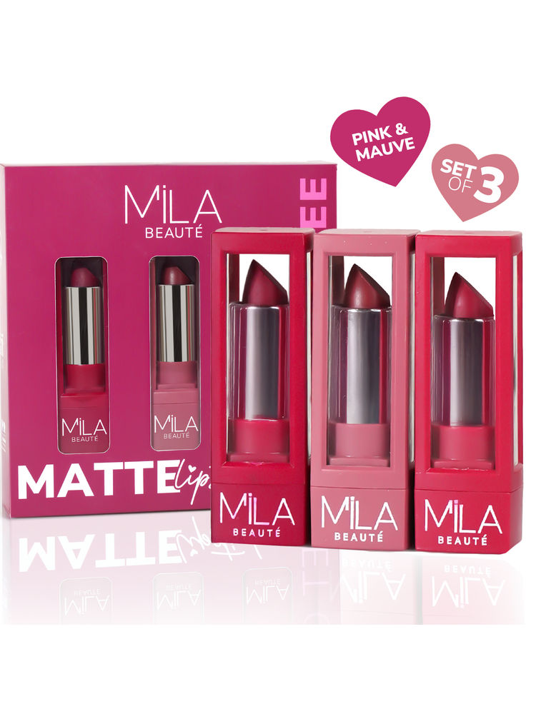 Mila Beauté Matte Set Of 3 Lipstick Long Lasting & Lightweight Rich Pigment - Mauves & Pinks-picture-17