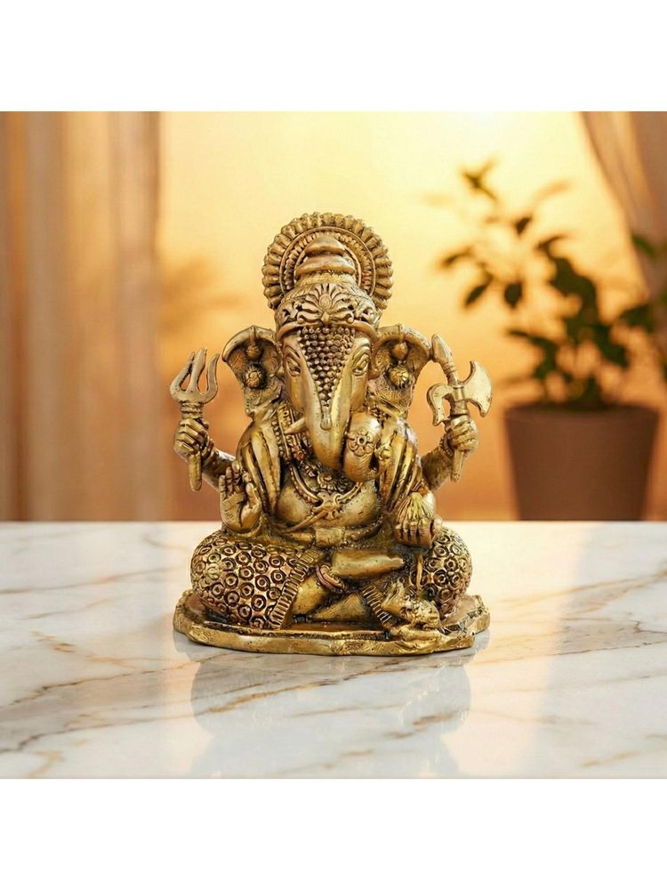 eCraftIndia Brass Sitting Lord Ganesha Idol Statue Ganesh Ji Murti With Trishul And Parshu In Hand-picture-24