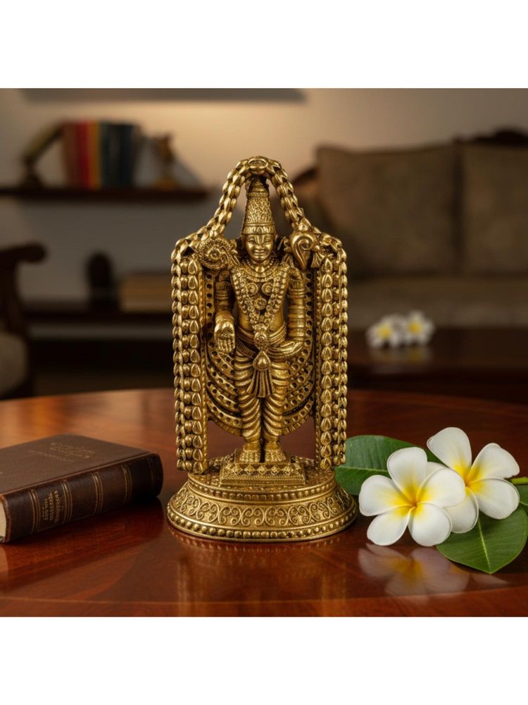 eCraftIndia Golden Brass Handcrafted Tirupati Balaji Idol Lord Venkateswara Murti For Mandir Temple-picture-28