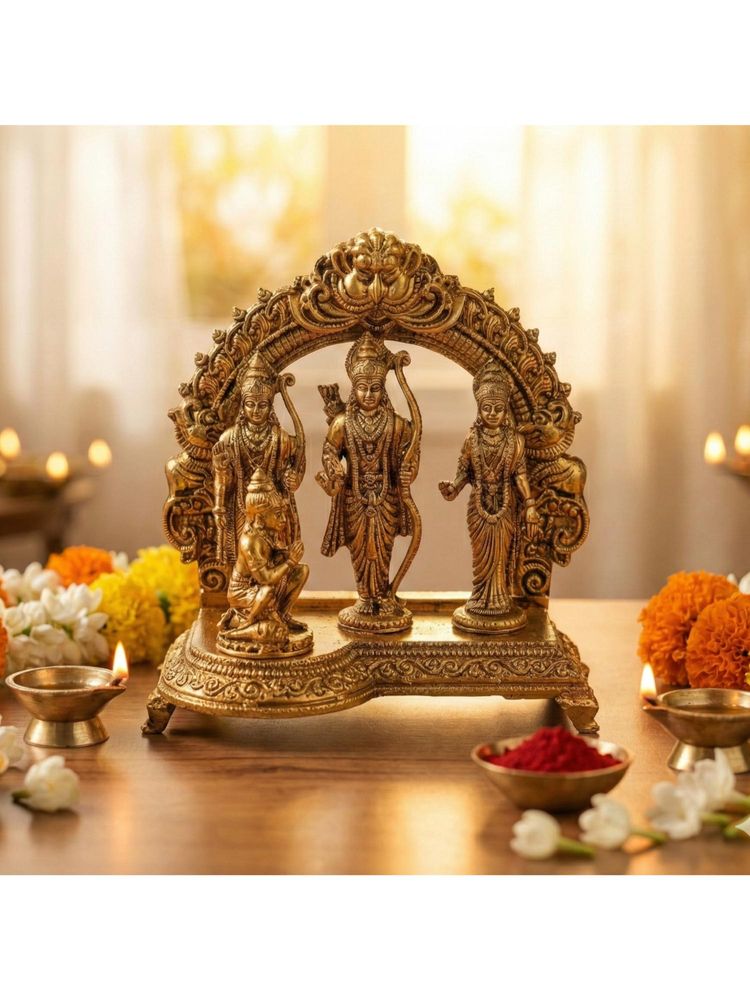 eCraftIndia Golden Brass Ram Darbar Statue For Home Mandir-image-37