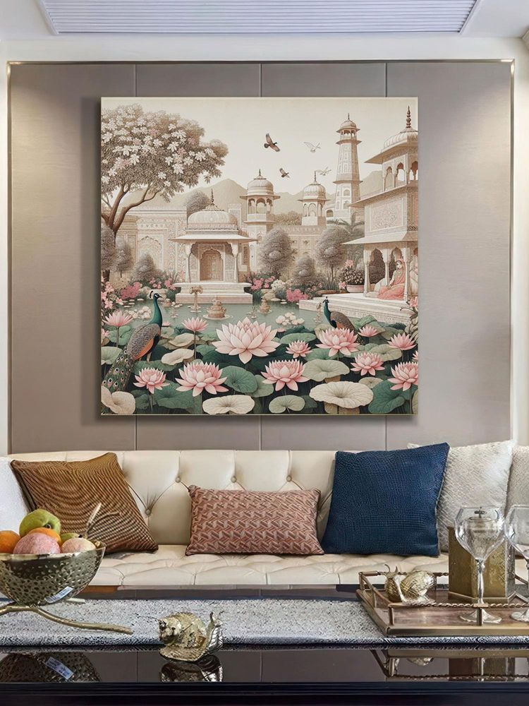 999Store Garden Art Print - Serene Lotus Pond And Elegant Architecture-picture-20