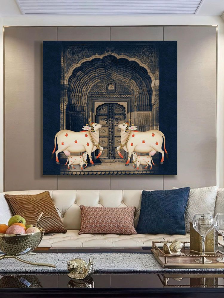 999Store Art Print - White Cows With Calves In Front Of Intricate Archway-image-2