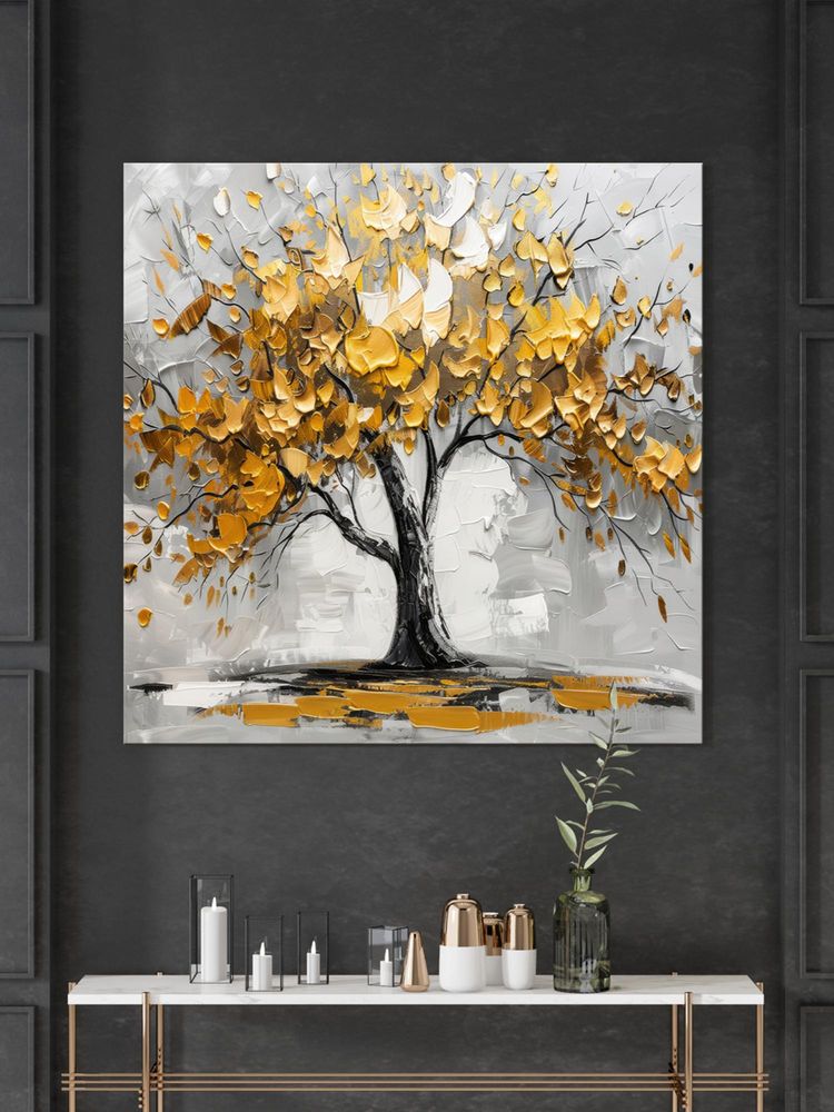 999Store Tree Art With Yellow Leaf And White Abstract Effect Modern Abstract Painting-image-8