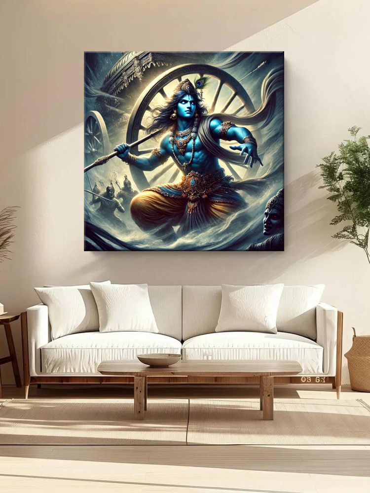 999Store Lord Krishna In A Dynamic Battle Pose From The Mahabharata - Canvas Painting-picture-18
