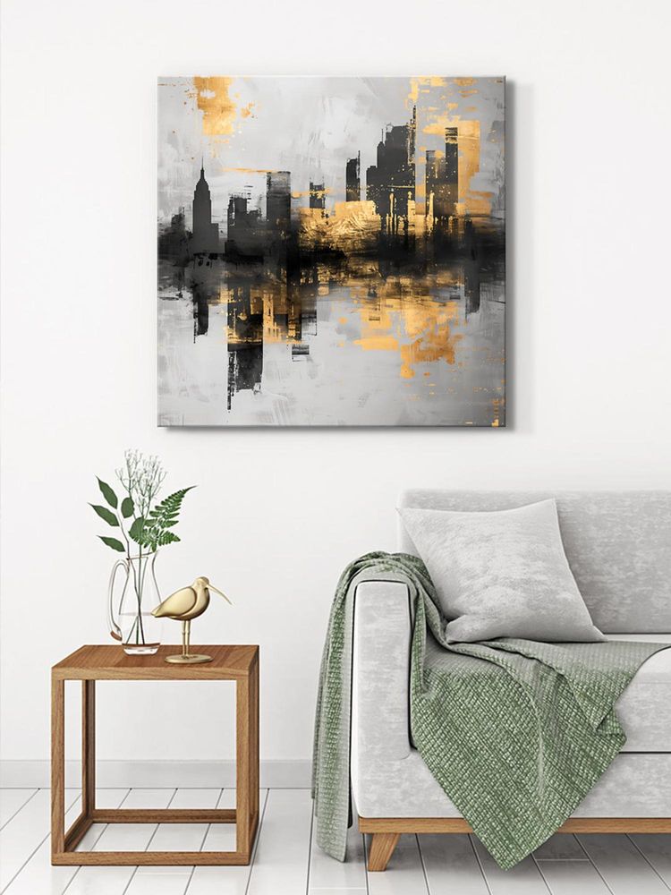 999Store Gold And Black Cityscape Canvas-Wrapped Painting-image-3