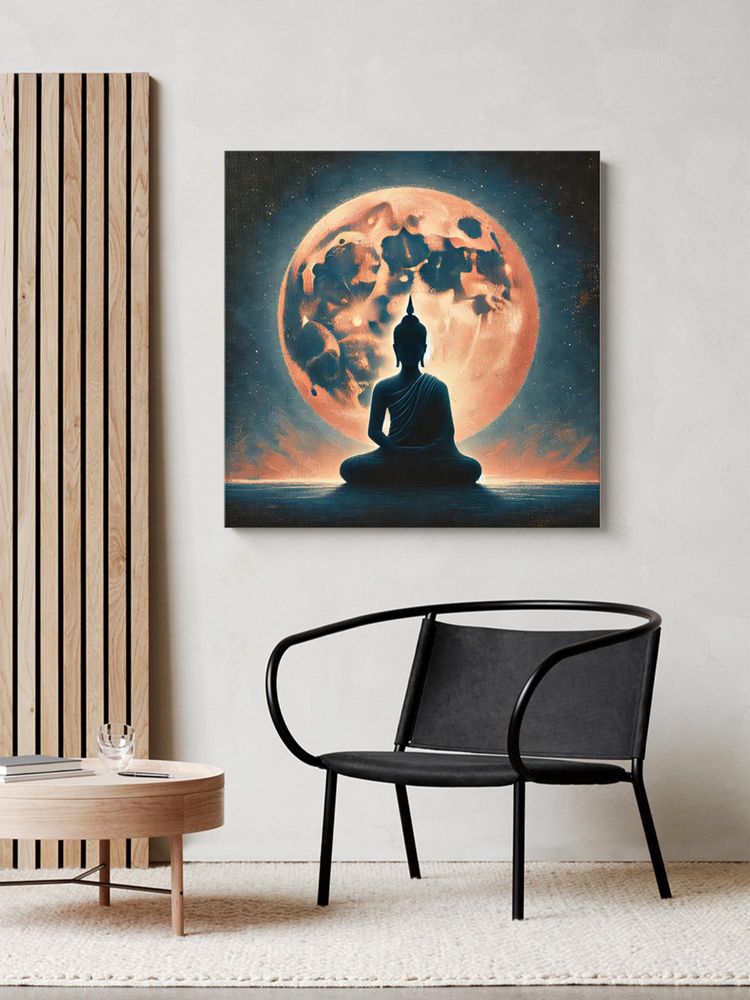 999Store Buddha Silhouette Against Moonlight Canvas-Wrapped Painting - Zen Wall Art-picture-17