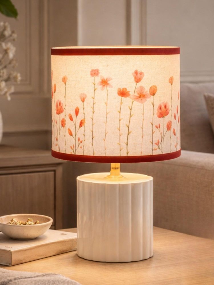 The Decor Mart Floral Fabric Shade Metal Table Lamp-image-6