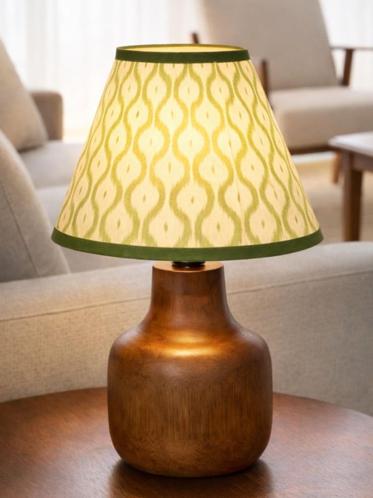 The Decor Mart Classic Bottle-Shaped Wooden Lamp With Green Printed Shade-image-2