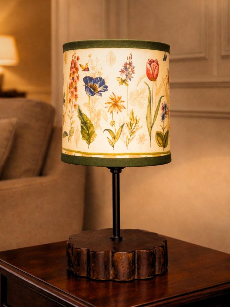 The Decor Mart Handcrafted Wooden Table Lamp With Floral Print Shade-picture-40