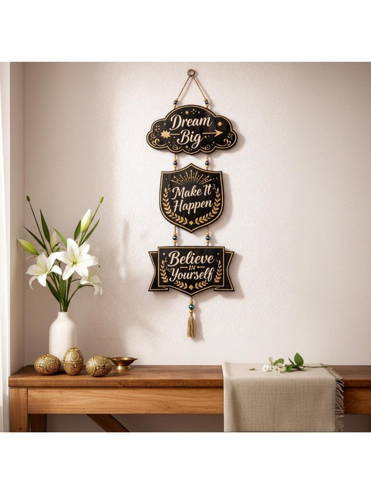 eCraftIndia Gold Foil Embossed Wooden Dream Big Make It Happen Believe In Yourself Wall Hanging-picture-33