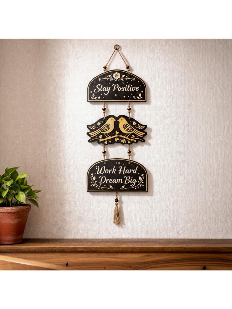 eCraftIndia Gold Foil Embossed Wooden Stay Positive Work Hard Dream Big Wall Hanging For Home Office-picture-9