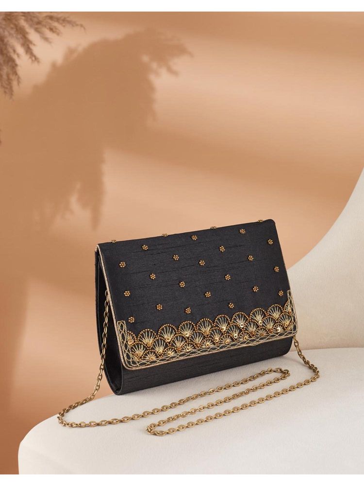 fabindia fashion Fabindia Black Hand Embroidered Sling Bag (M)-picture-21