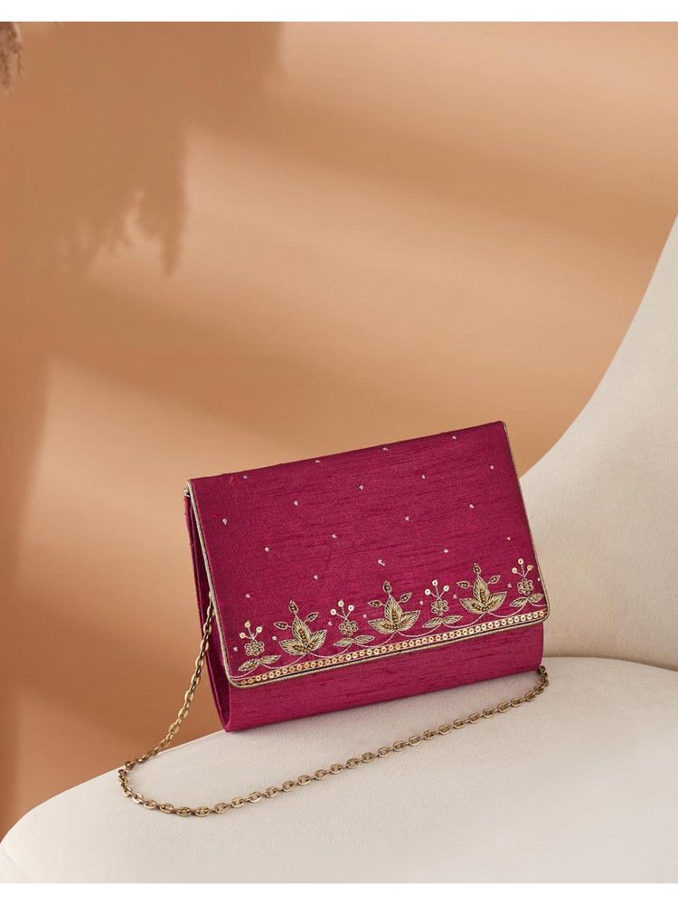 fabindia fashion Fabindia Magenta Hand Embroidered Sling Bag (S)-picture-11