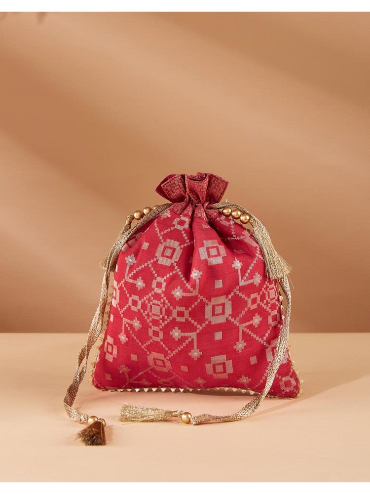 Fabindia Red Jacquard Potli-image-21