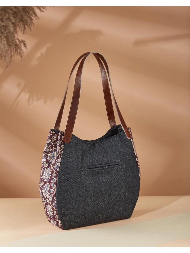 Fabindia Charcoal Grey Kalamkari Tote Bag-image-15