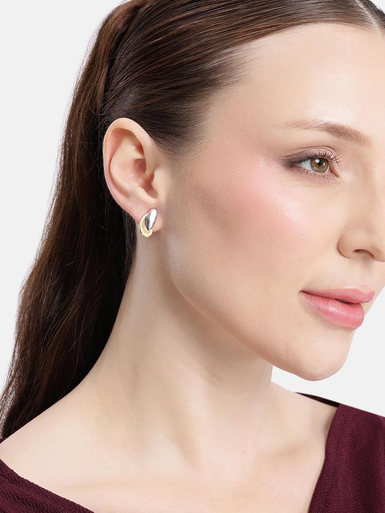 Carlton London Two Toned Plated Tear Drop Stud Earrings-image-26