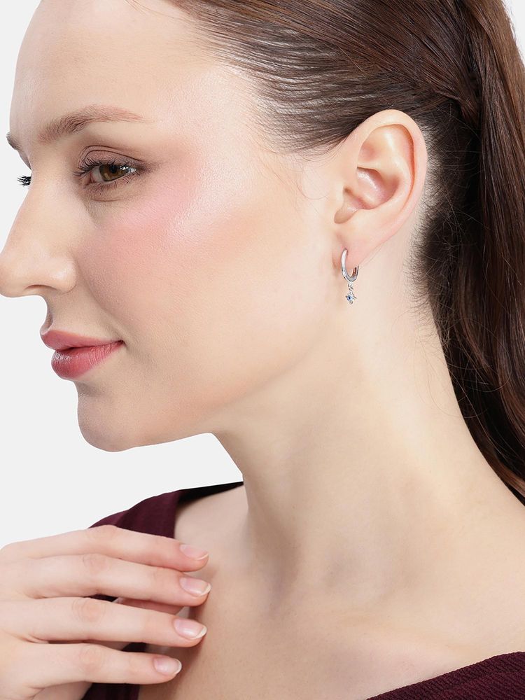 Carlton London Rhodium Plated Dangling Blue Topaz Mini Hoop Earrings-image-17