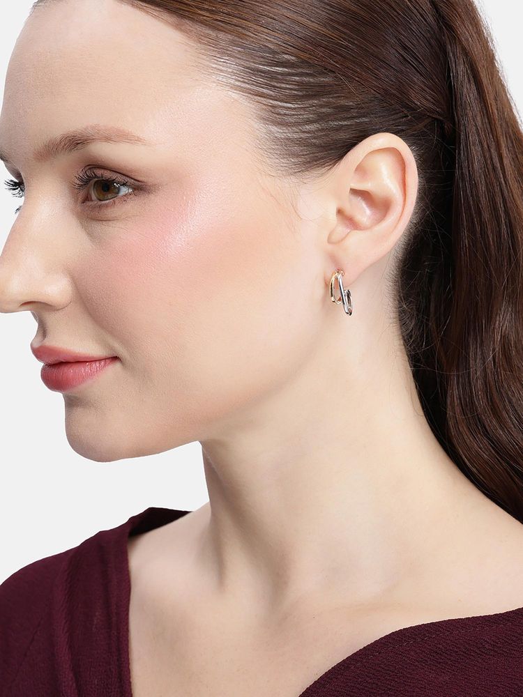 Carlton London Two Toned Plated Sculpted Half Hoop Earrings-image-25