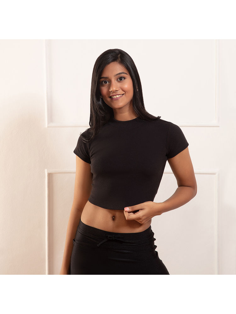 Nykd by Nykaa High Neck Crop Top- NYOE07 Jet Black-image-36