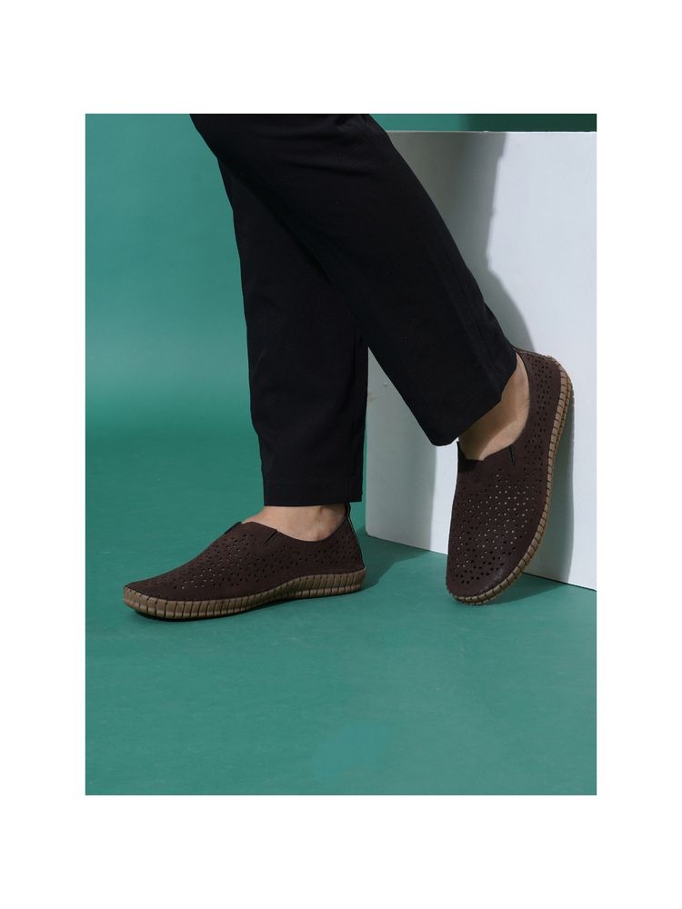 Sherrif Shoes Women Brown Perforated Slip-On Loafers-picture-22