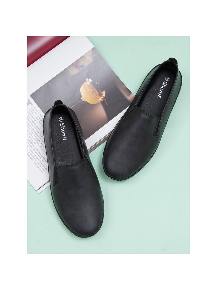 Sherrif Shoes Women Black Slip-On Casual Lightweight PU Loafers-image-1