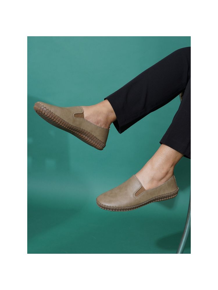 Sherrif Shoes Women Beige Slip-On Casual Lightweight PU Loafers-image-16