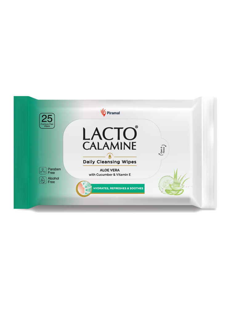 Lacto Calamine Daily Cleansing Face Wipes, Makeup Remover Wipes with Aloe Vera