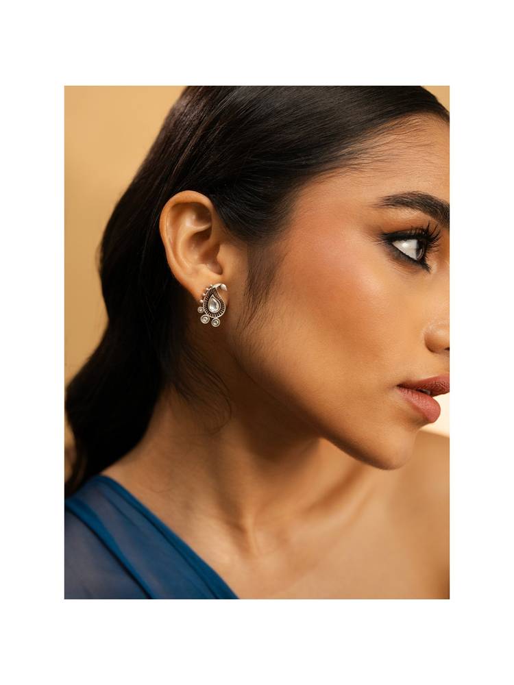925 Silver Shaya by CaratLane White Band Baaja Earrings In 925 Oxidised Silver-picture-12