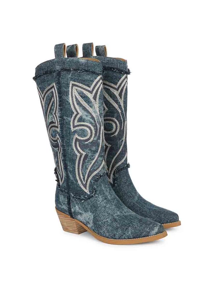 Saint G Aria Denim Stitched Leather Calf Boots-picture-22
