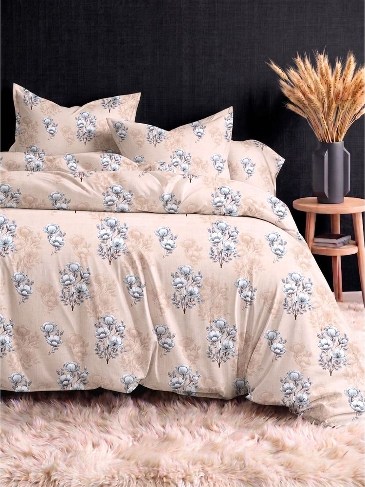 the White Moss Peach Bloom 210Tc Cotton Bedsheet with 2 Pillow Covers (King)-picture-8