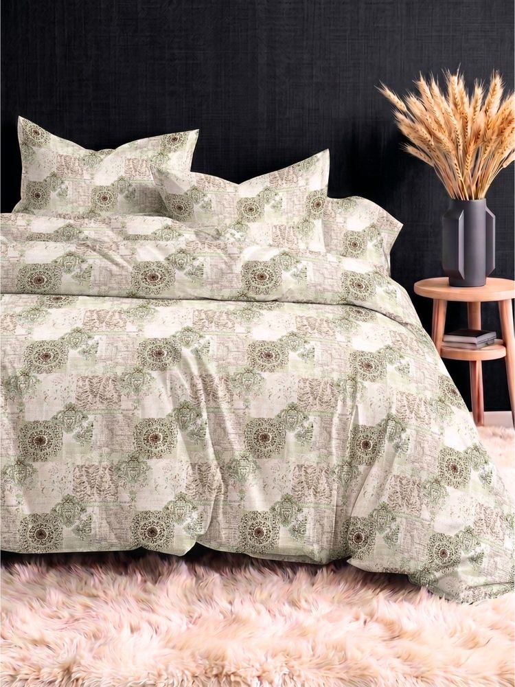 the White Moss Green Dusty Sage Damask 210Tc Cotton Bedsheet with 2 Pillow Covers (King)-picture-19