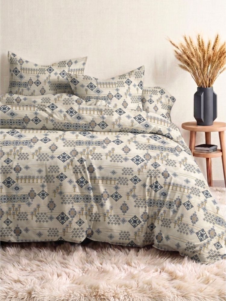 the White Moss Grey Heritage 210Tc Cotton Bedsheet with 2 Pillow Covers (King)-picture-27