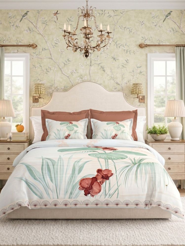 the White Moss White Pastel Leaf 250Tc Ivy Living Bedsheet with 2 Pillow Covers (King)-picture-9