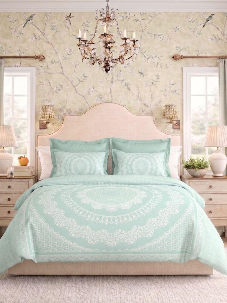the White Moss Green Sage Orbit 250Tc Ivy Living Bedsheet with 2 Pillow Covers (King)-image-38